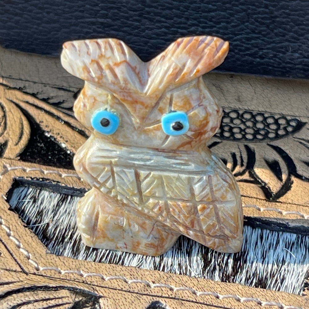 Native American Zuni Hand Carved Stone Owl with Turquoise Eyes‎ Danette Laate